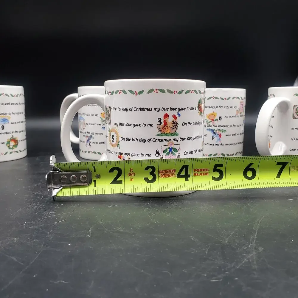 Set of 6 Twelve Days of Christmas Coffee Mugs Holiday Ceramic Cups